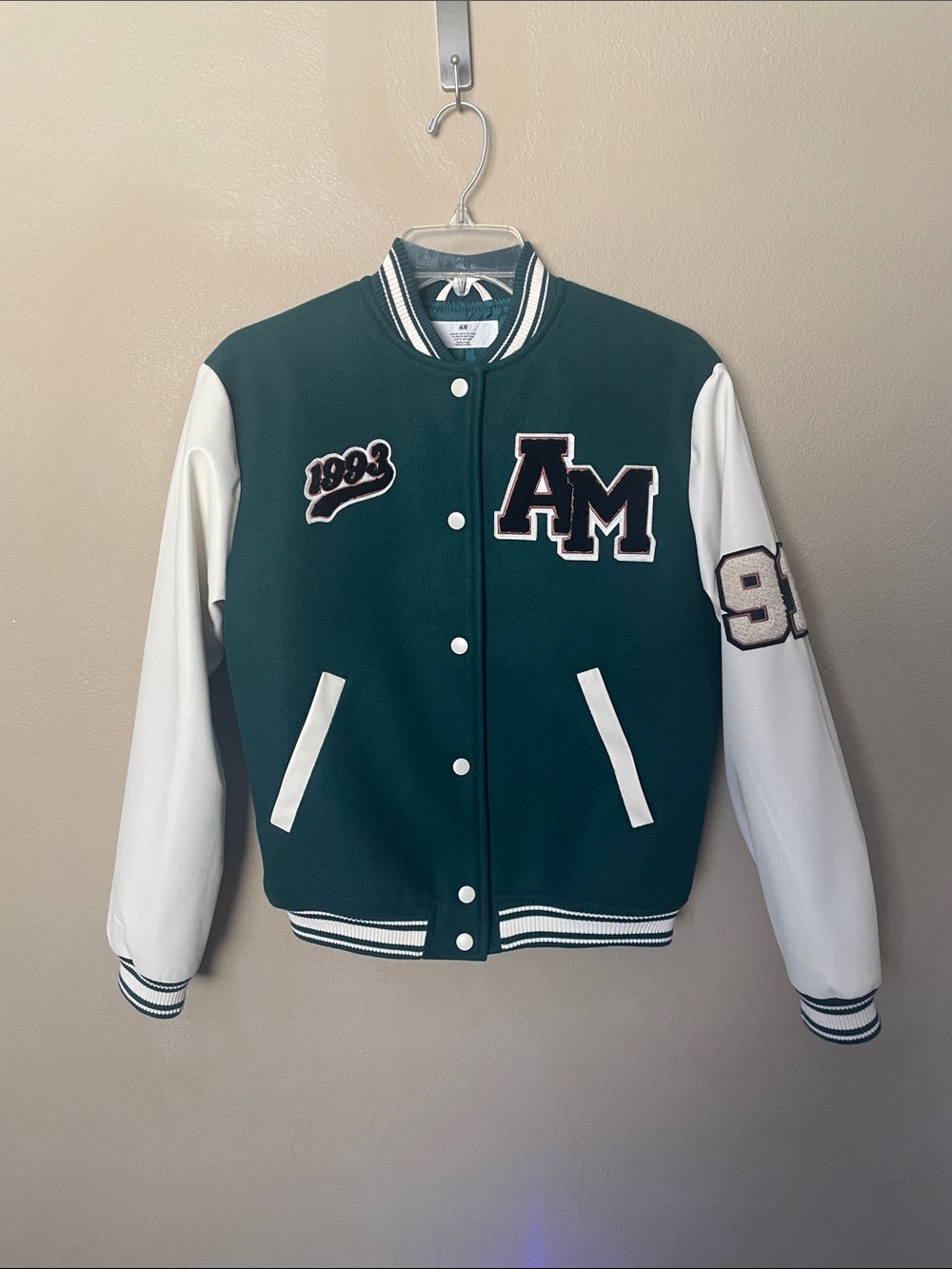 “H&M Boys Green Varsity Letterman Jacket Size 14 (11-12Y)